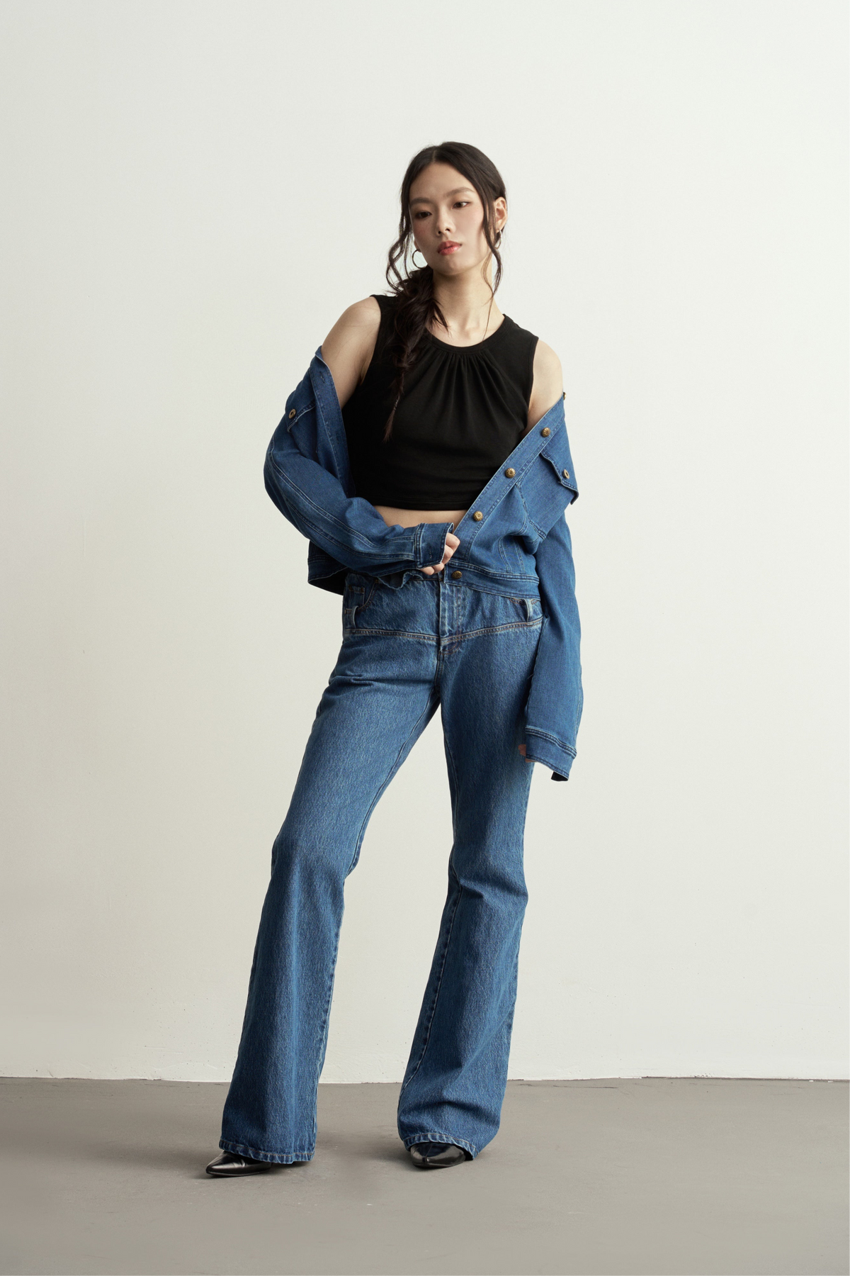 VINTAGE DOUBLE BUTTON FLARED JEANS
