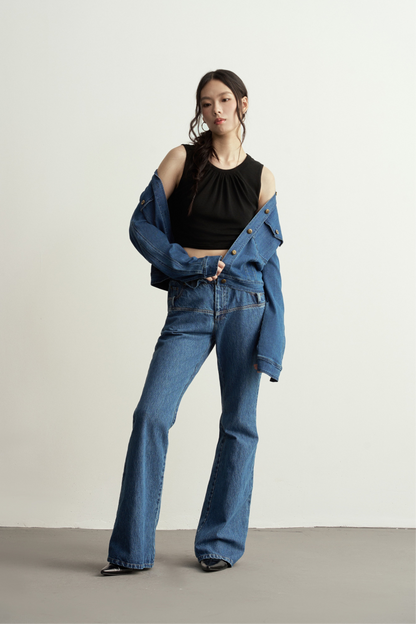 VINTAGE DOUBLE BUTTON FLARED JEANS