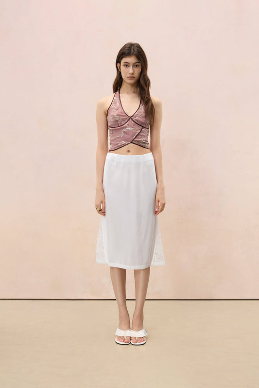 MAUVE SEQUIN PIPING HALTER TOP