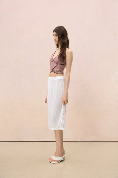 MAUVE SEQUIN PIPING HALTER TOP