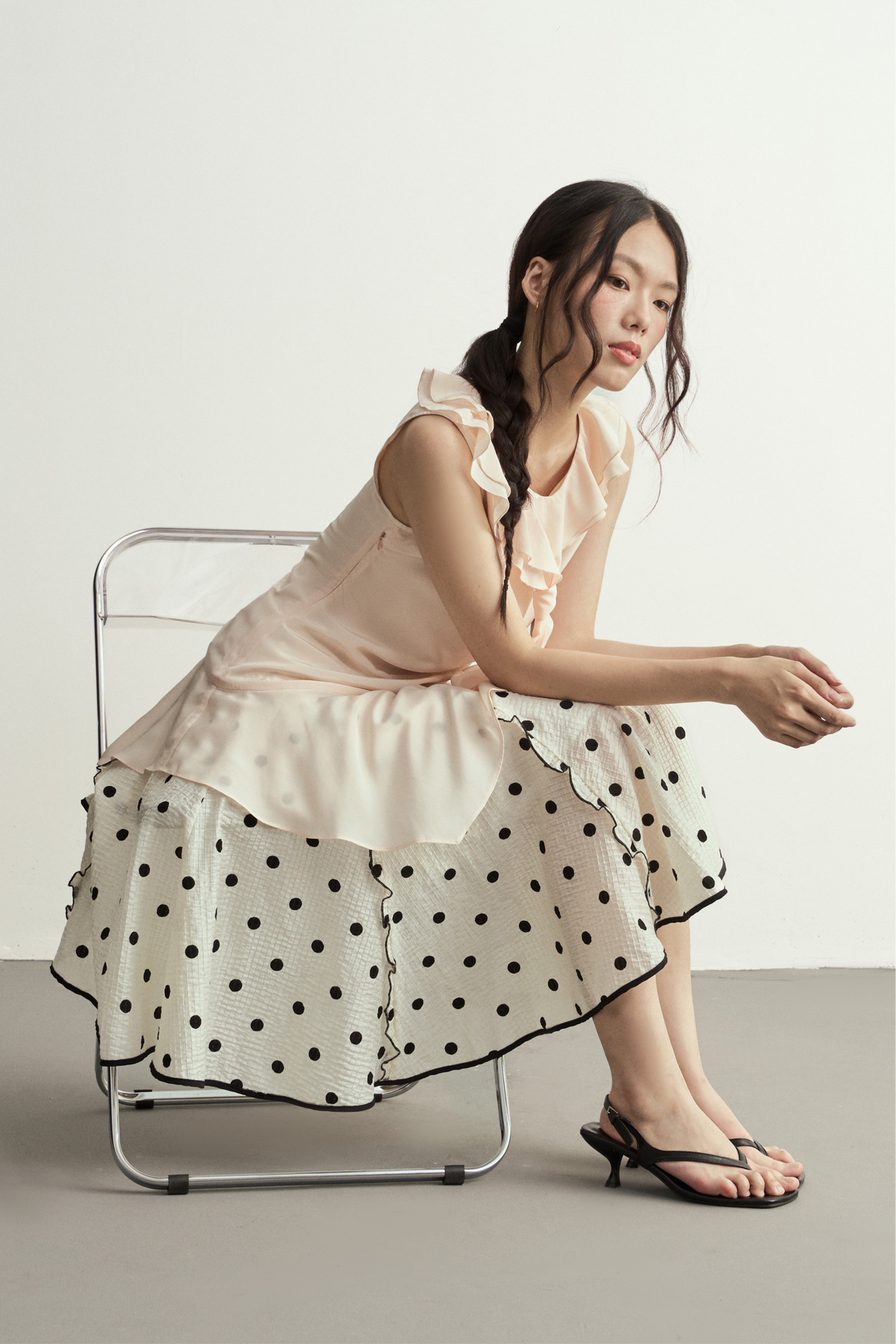 BLACK AND WHITE POLKA DOT A-LINE SKIRT
