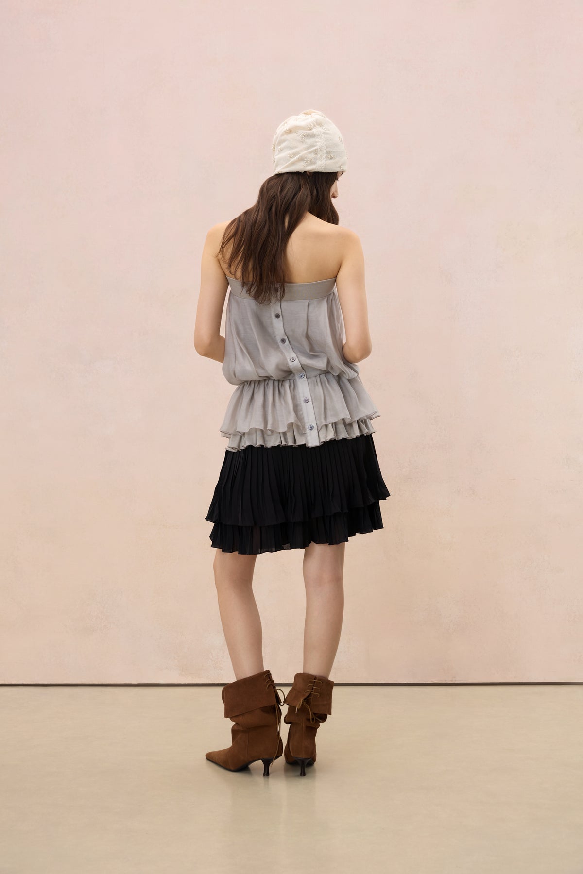 SATIN YOKE PLEATED MINI SKIRT