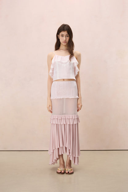 AMOUR LACE-TRIMMED CAMI TOP IN SHELL PINK