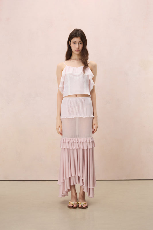AMOUR LACE-TRIMMED CAMI TOP IN SHELL PINK