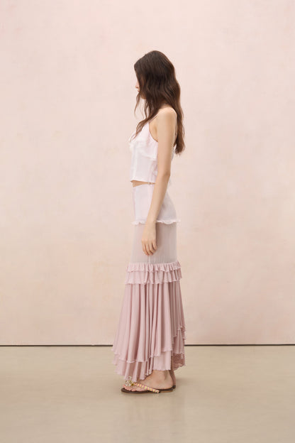 AMOUR LACE-TRIMMED CAMI TOP IN SHELL PINK