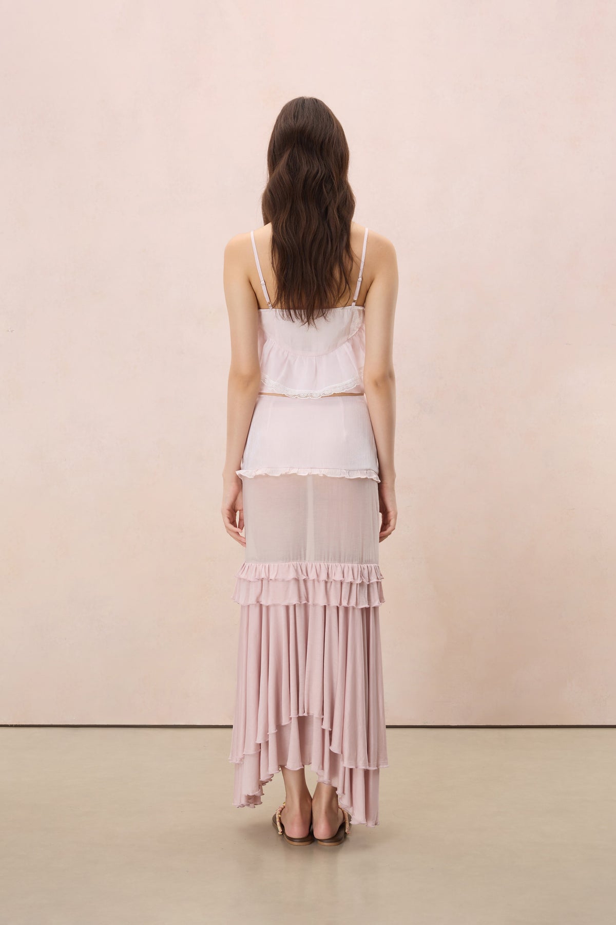 AMOUR LACE-TRIMMED CAMI TOP IN SHELL PINK