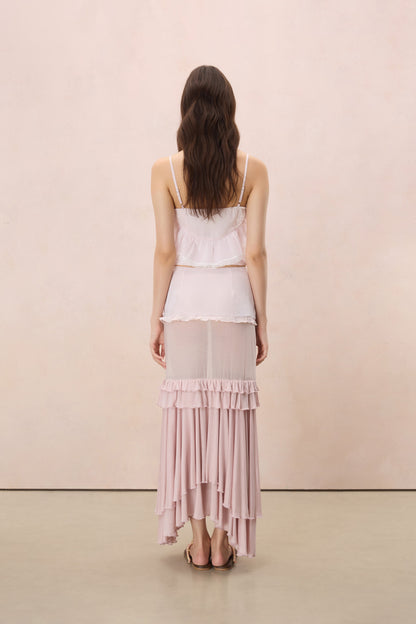 AMOUR LACE-TRIMMED CAMI TOP IN SHELL PINK