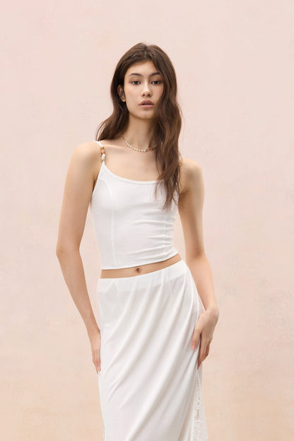 IVORY WHITE BEADED STRAP KNIT CAMI