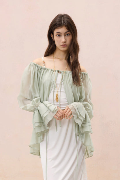 SAGE REGENCY OFF-SHOULDER BLOUSE OUTERWEAR