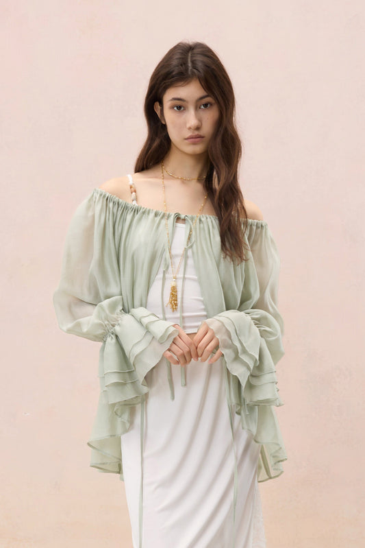 SAGE REGENCY OFF-SHOULDER BLOUSE OUTERWEAR
