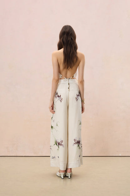 MIDSUMMER FLORAL LINEN-BLEND WIDE-LEG TROUSERS