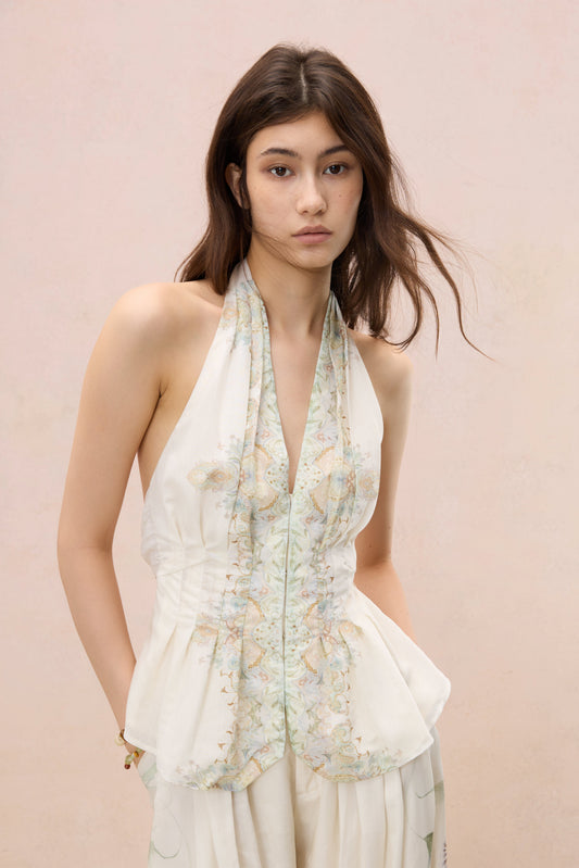 MIDSUMMER BOTANICAL HALTER TOP