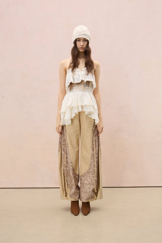 TERRA LACE-TRIMMED TIERED HALTER TOP