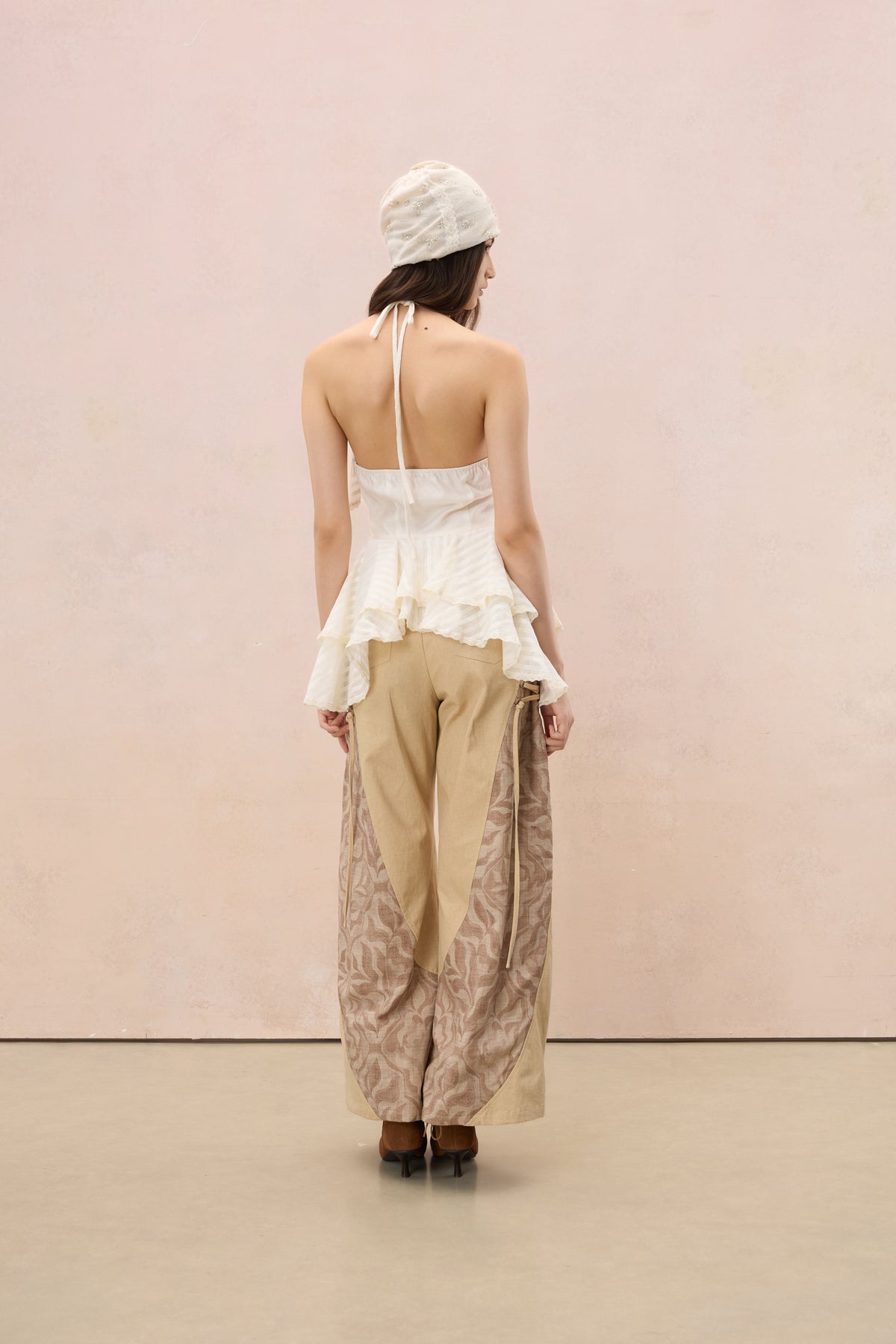 TERRA LACE-TRIMMED TIERED HALTER TOP