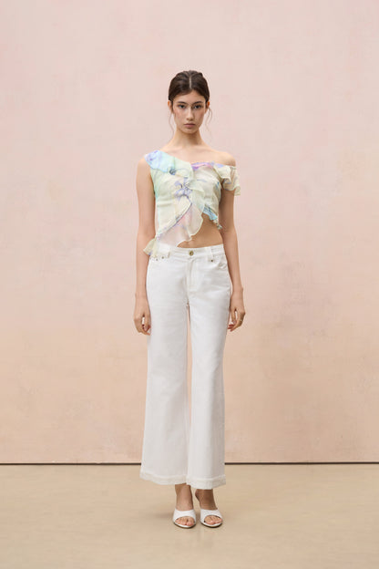 FLORAL ASYMMETRIC OFF-THE-SHOULDER TOP