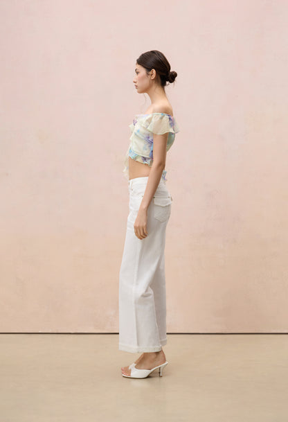 FLORAL ASYMMETRIC OFF-THE-SHOULDER TOP