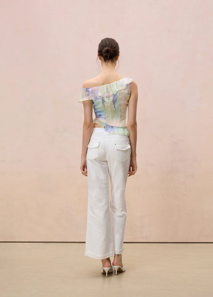 FLORAL ASYMMETRIC OFF-THE-SHOULDER TOP