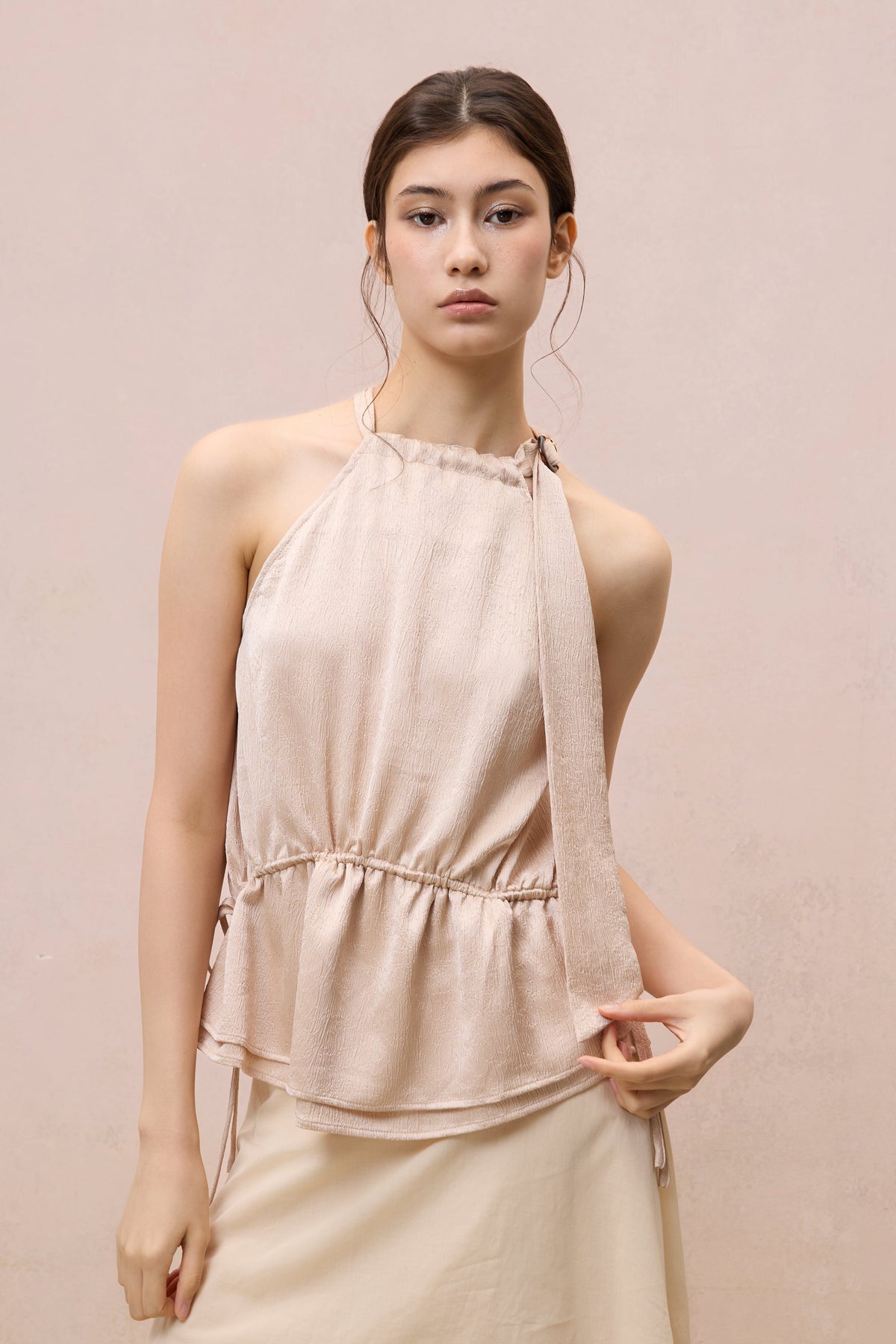 BLUSH BUCKLED HALTER TOP