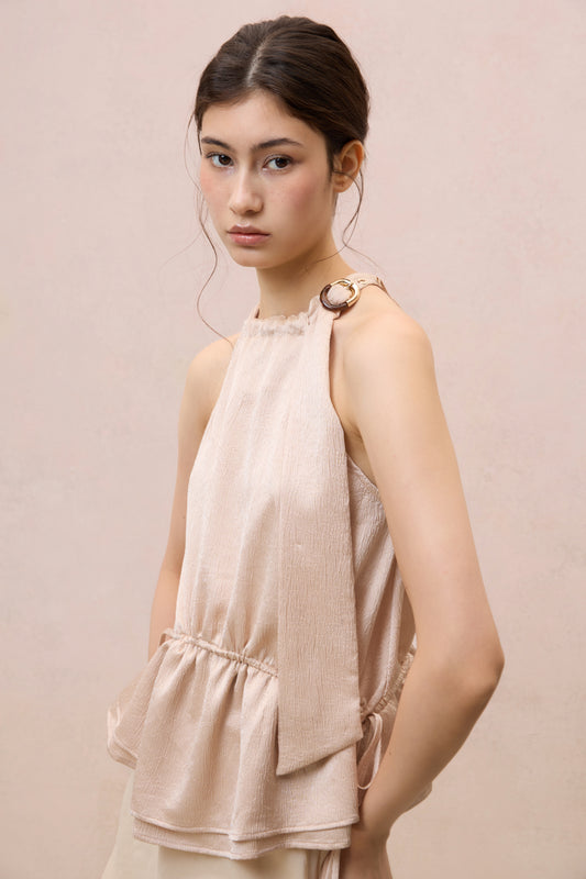 BLUSH BUCKLED HALTER TOP