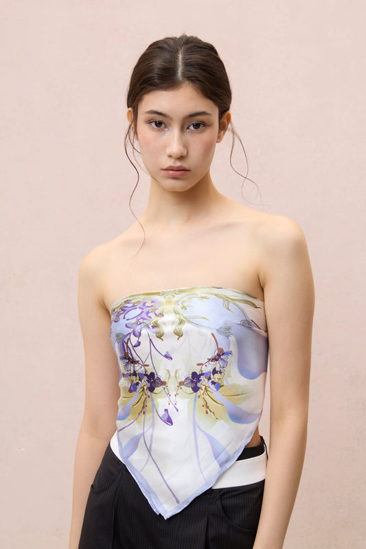 THE ORCHID MIRAGE PRINTED SILK SCARF