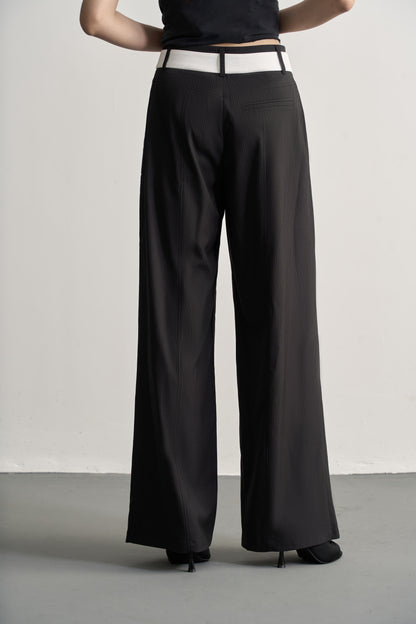 BLACK AND WHITE STRIPED WIDE-LEG TROUSERS