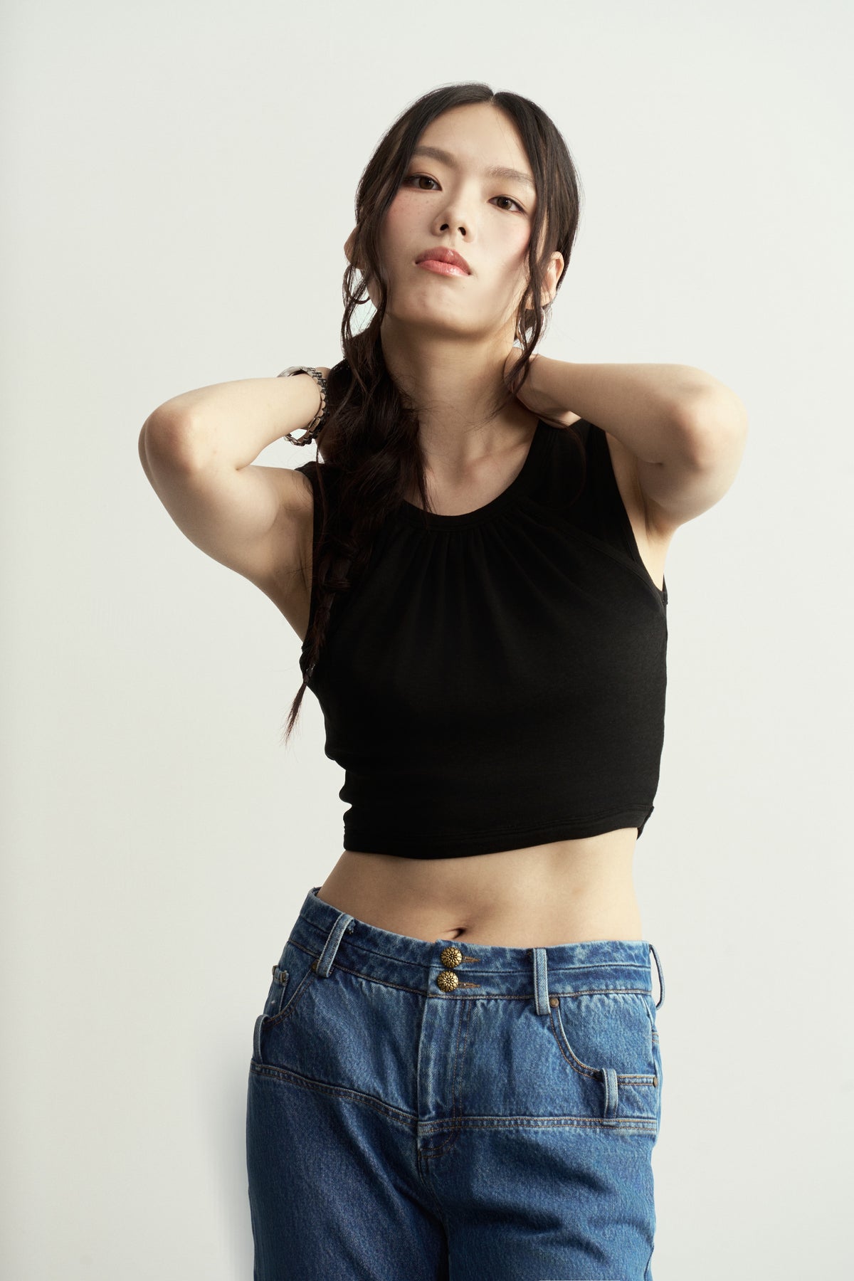 BLACK DOUBLE-LAYER COTTON CROP TOP