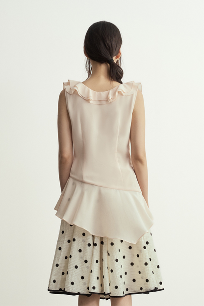 SHEER PINK RUFFLE ASYMMETRICAL SLEEVELESS TOP