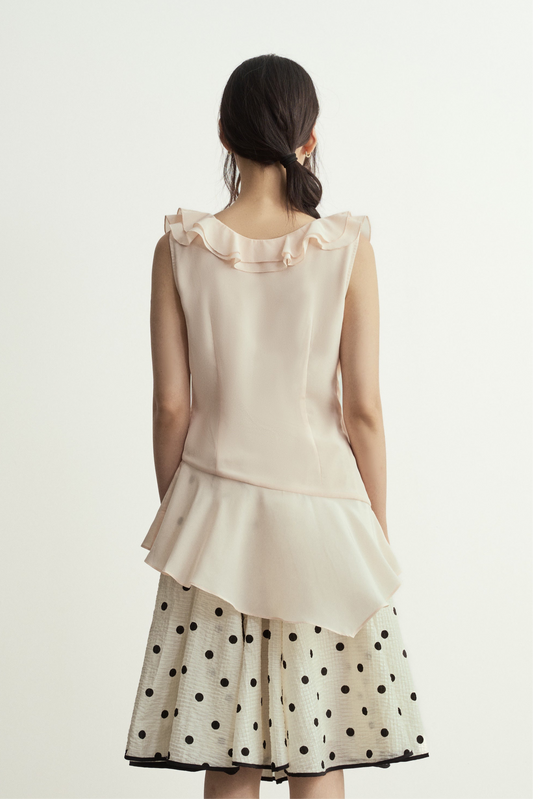 SHEER PINK RUFFLE ASYMMETRICAL SLEEVELESS TOP