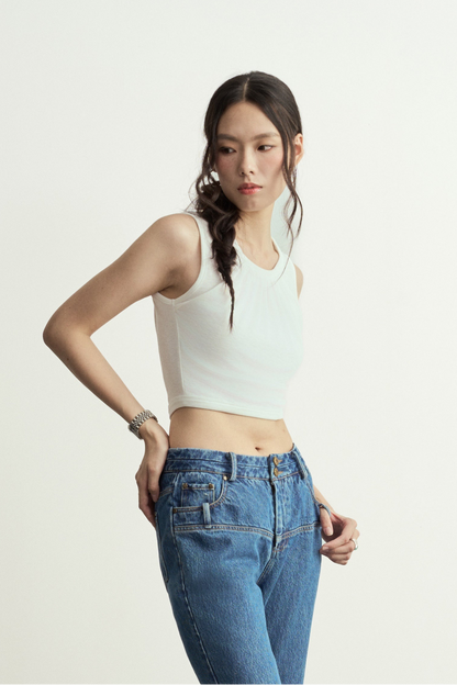 WHITE DOUBLE-LAYER COTTON CROP TOP