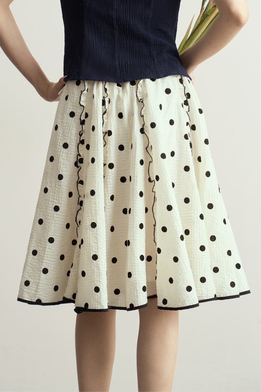 BLACK AND WHITE POLKA DOT A-LINE SKIRT