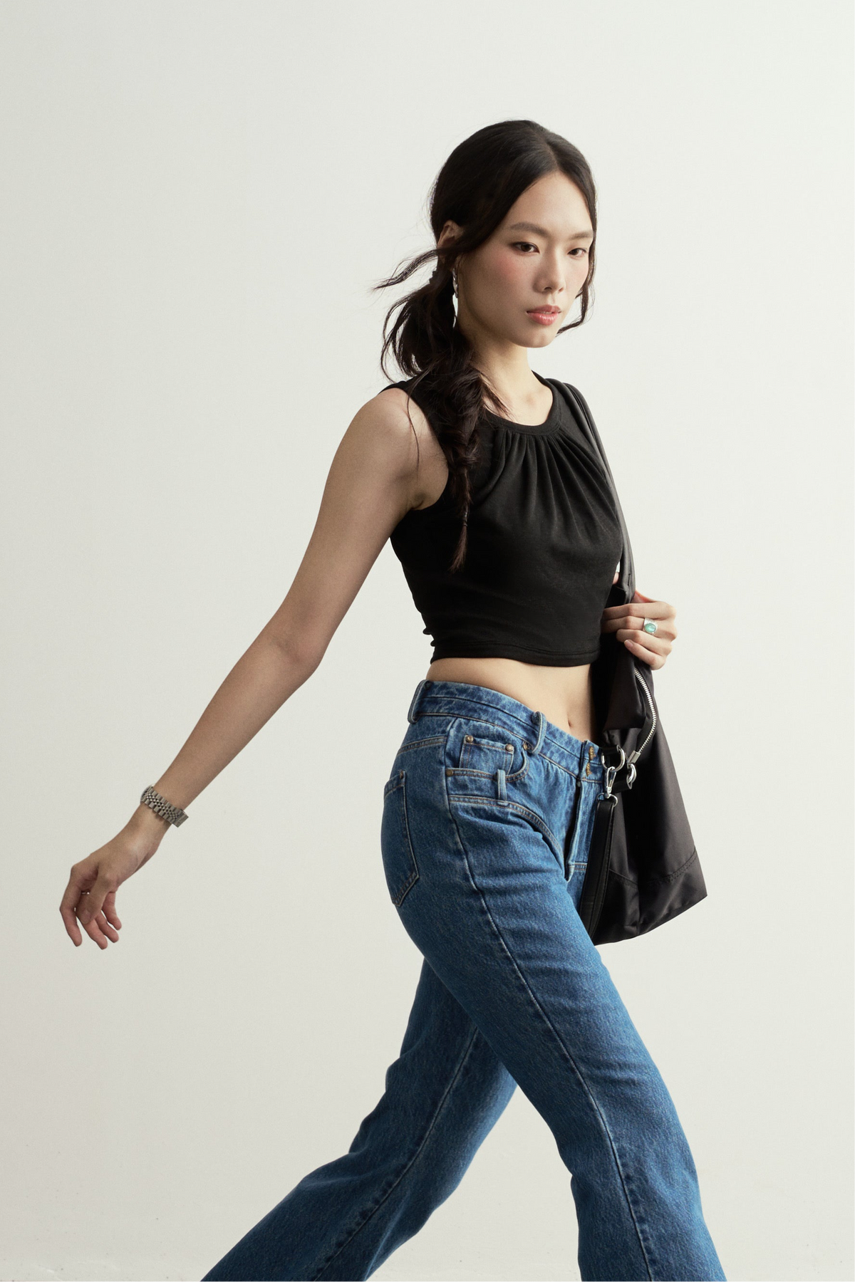 BLACK DOUBLE-LAYER COTTON CROP TOP