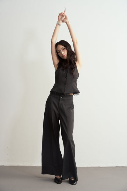 HIGH-WAIST DOUBLE BUTTON WIDE-LEG TROUSERS
