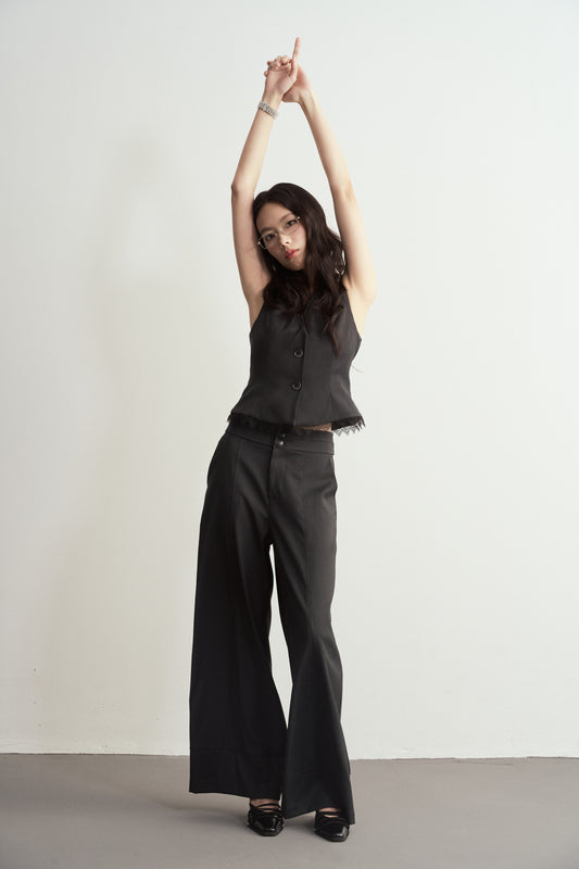 HIGH-WAIST DOUBLE BUTTON WIDE-LEG TROUSERS