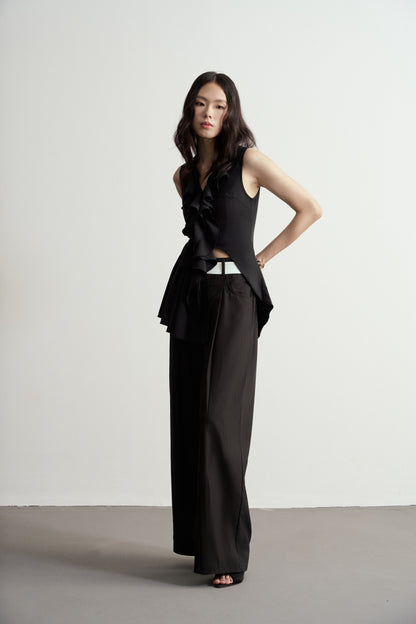 BLACK AND WHITE STRIPED WIDE-LEG TROUSERS