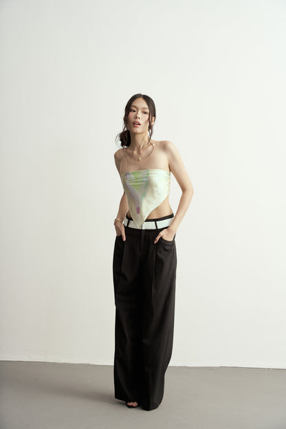BLACK AND WHITE STRIPED WIDE-LEG TROUSERS