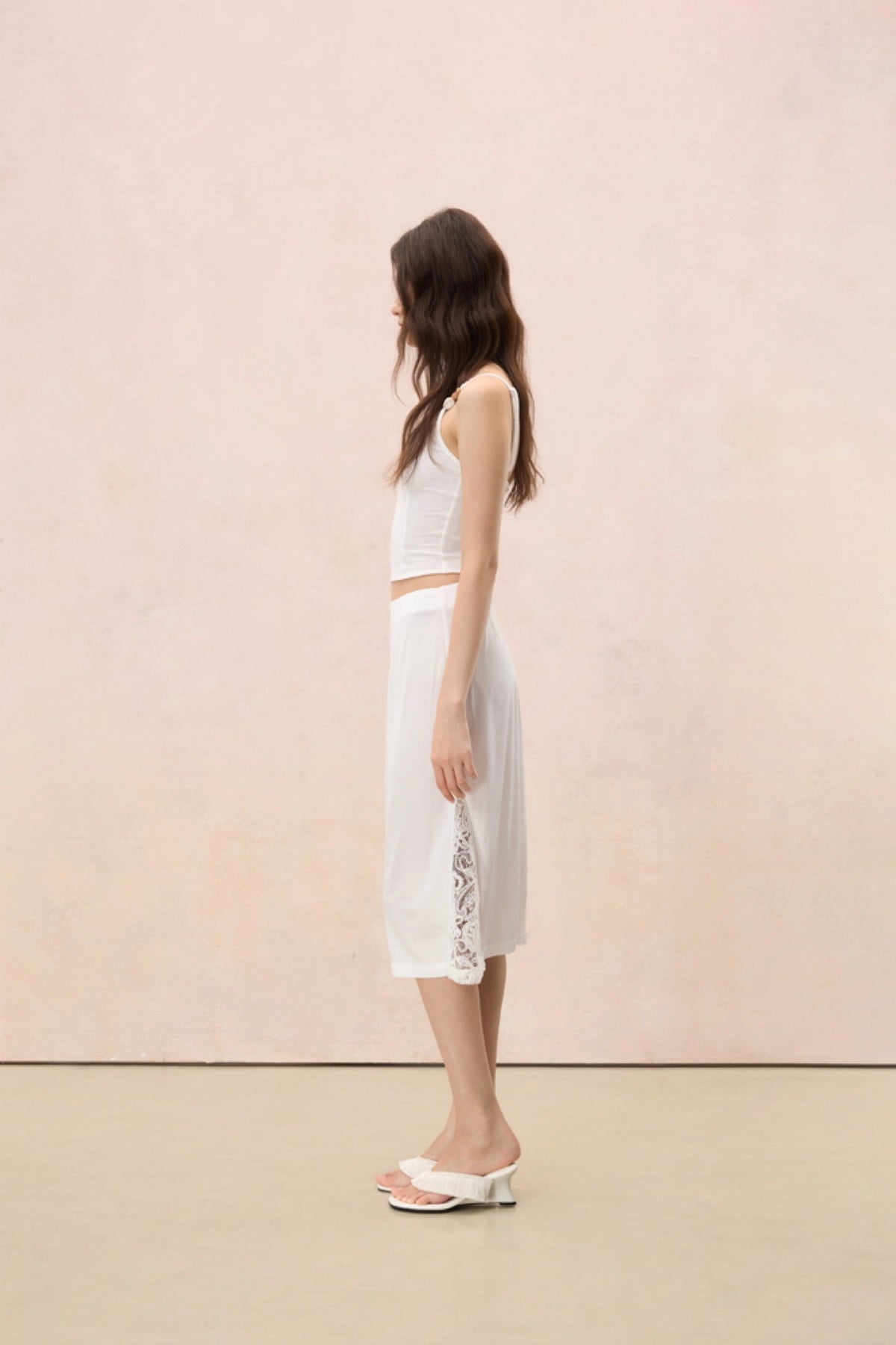 IVORY WHITE BEADED STRAP KNIT CAMI
