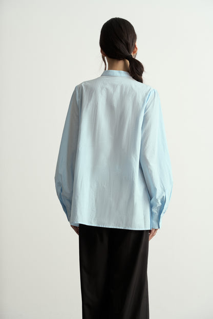 TRADITIONAL CHINESE ROUND NECK PLEATS BABY BLUE SHIRT